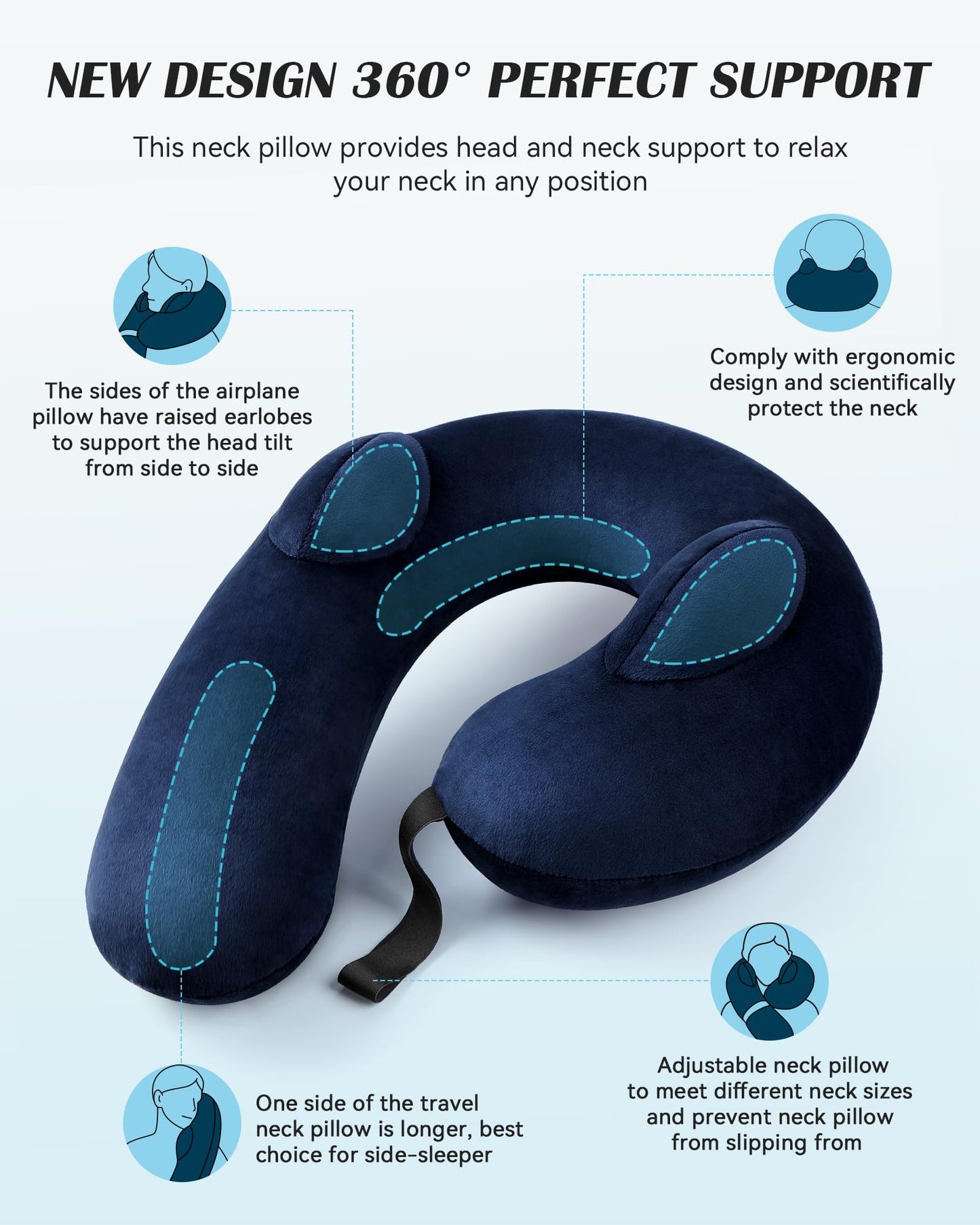 Inflatable Neck Pillow for Travel, Travel Pillow Support Head and Neck, Travel Neck Pillow for Airplane,Train,Car,Office,Home,Washable Cover (Blue)
