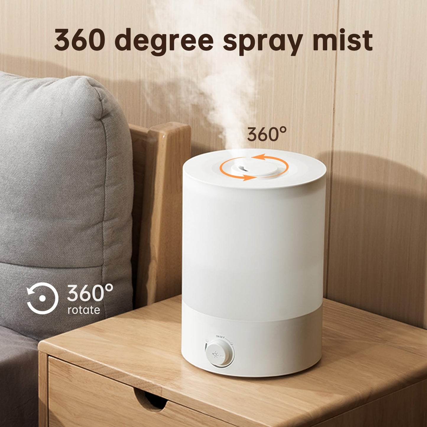 YOGIN Humidifiers for Bedroom Large room,Top fill 2.5L Ultrasonic cool mist Humidifiers for Baby Nursery and Plants,Up to 24 Hours, 24db Quiet,Night Light, Auto Shut Off, Easy Clean Humidifier