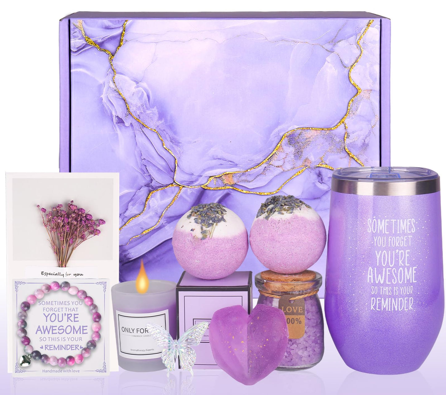 Birthday Gifts for Women, Bath Relaxing Spa Gift Basket Set, Unique Gifts for Her, Friends, Mom, Sister, Coworker, Wife, Girlfriend, Purple Gifts for Women, Mothers Day, Christmas