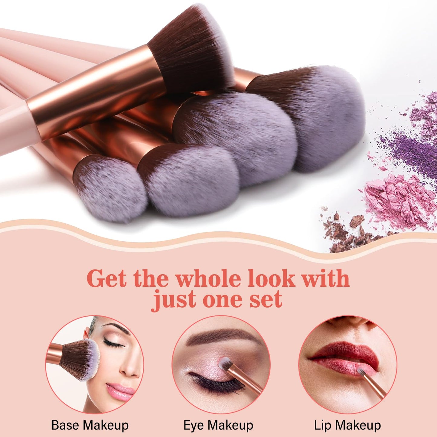 Makeup Brush Set, 17PCs Makeup Brushes with Foundation Eyebrow Blending Concealer Blush Eyeshadow Contour Lash Powder Brush, Make Up Brushes Kit with Organizer Travel Case (Medium, Pink)