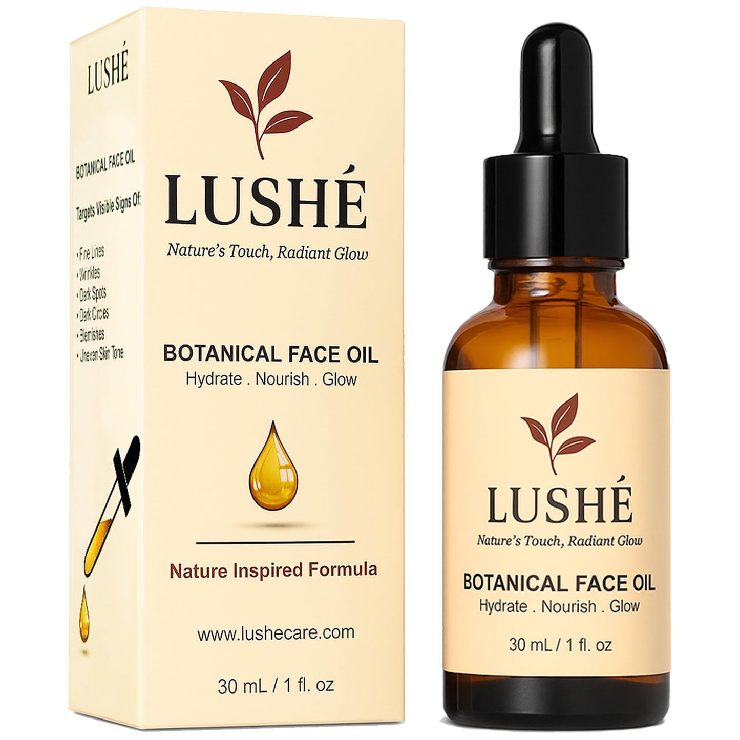 LUSHÉ Botanical Face Oil with Argan, Jojoba, Rosehip & Vitamin E – Lightweight, Hydrating, Non-Greasy Glow for All Skin Types – 30 ml