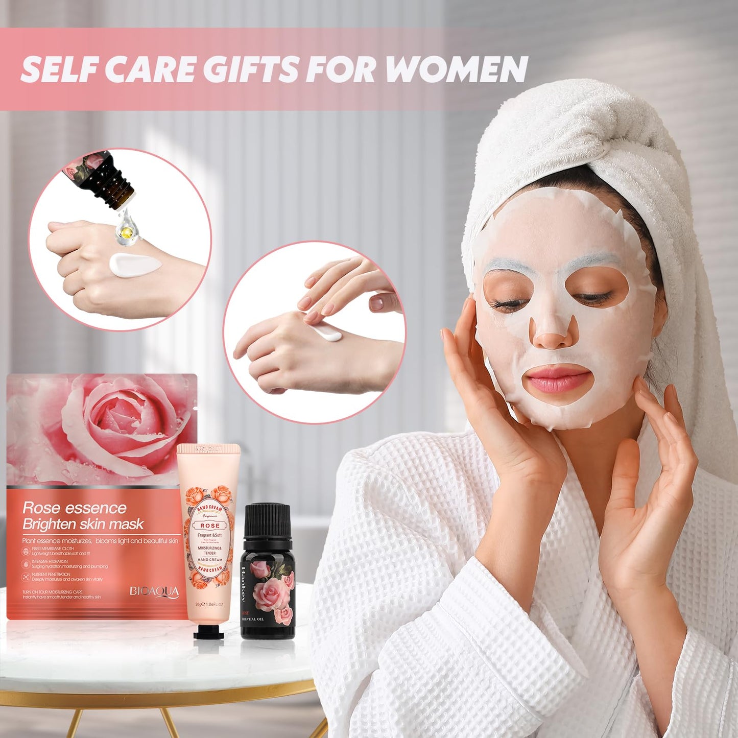 Birthday Gifts Basket for Women, Relaxtion Spa Set, Self Care Boxes for Her, Mother, Friend, Sister, Ideal Gifts for Valentine's and Mother's Day (pink)