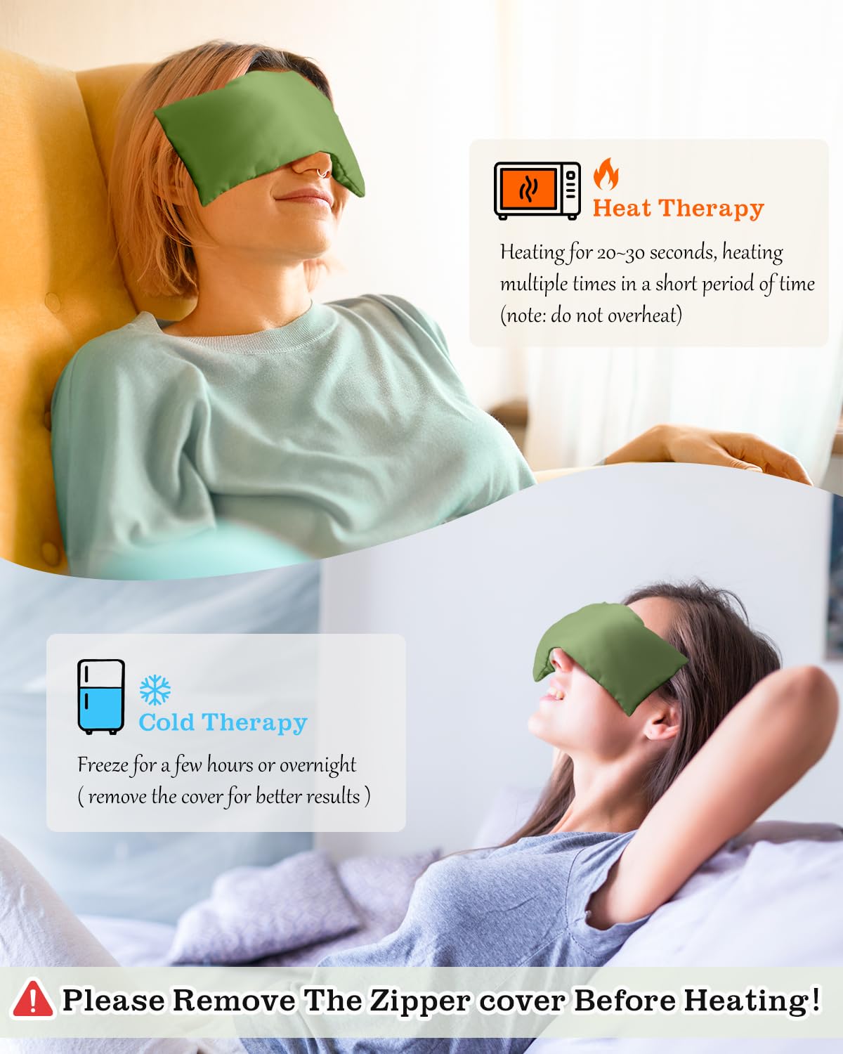 Eye Pillow for Sleeping, Headache Relief, Sinus Pressure, Weighted Eye Mask for Relaxation, Yoga, Moist Heat Eye Compress, Meditation Accessories, Lavender Gift Set for Women (Green (Silk))