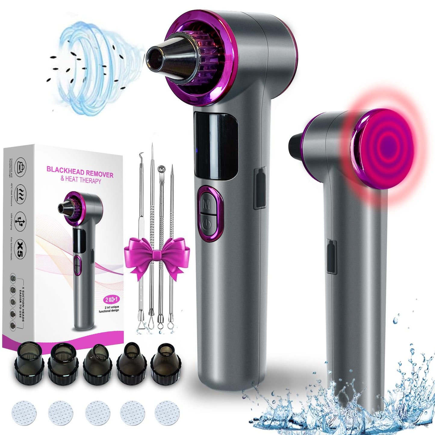 Blackhead Remover Vacuum with Heating, Blackhead Extractor 3 Adjustable Suction Levels 9 Modes, Pore Vacuum Blackhead Suction Remover, Comedone Extractor Kit for Deep Pore Cleaning (Purple)