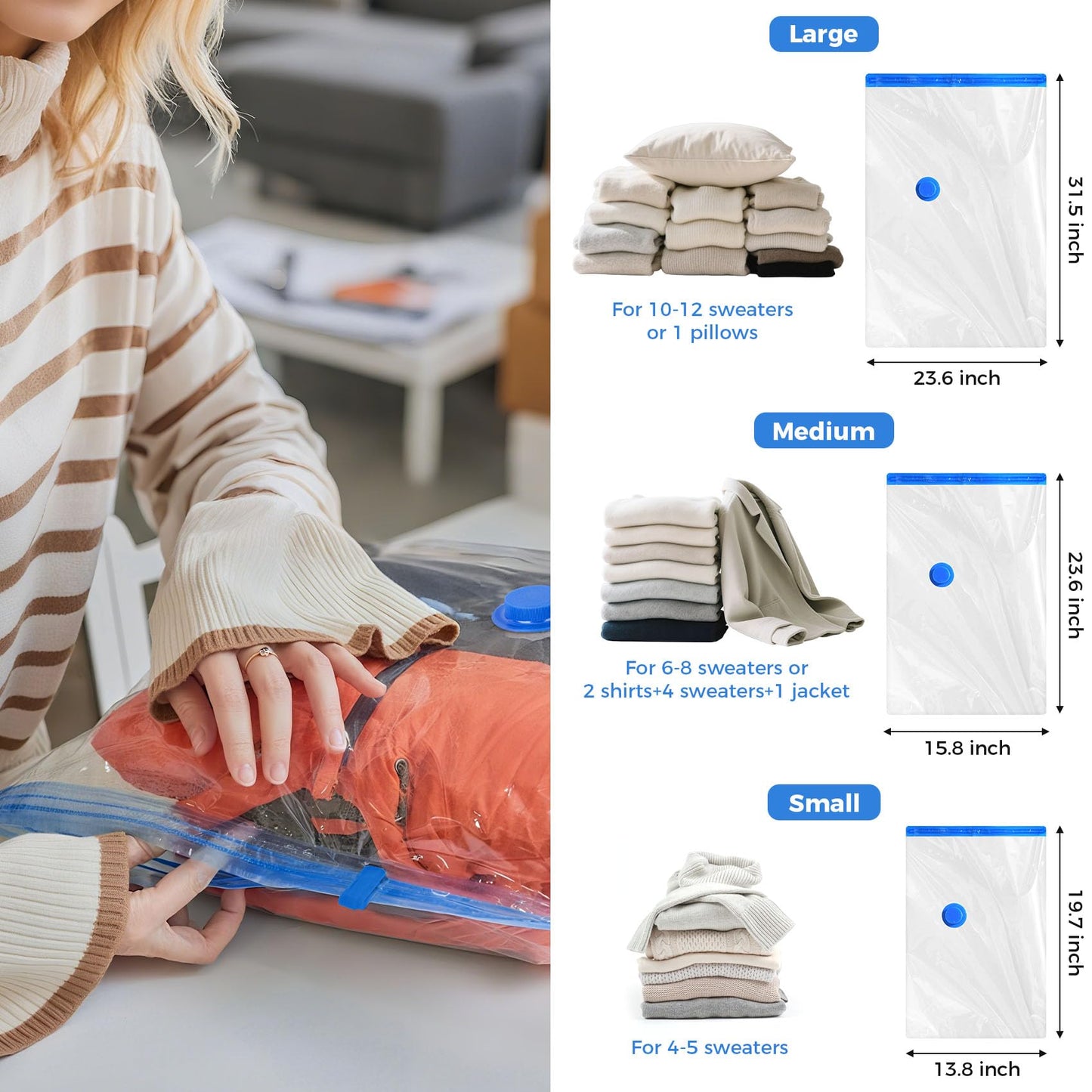 Eunhdet 15 Pack Travel Vacuum Storage Bags with USB Electric Pump, Combo Space Saver Vacuum Seal Bags for Clothing Travel Vaccine Sealed Storage Bag for Comforters Blankets Clothes Suitcase, Clear