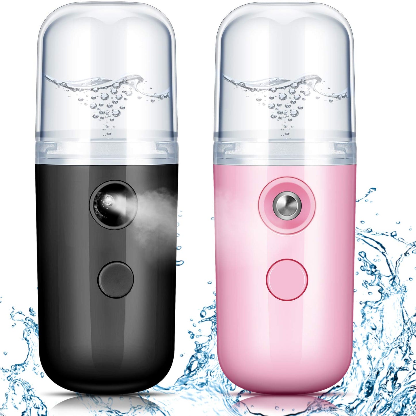 Honoson 2 Pieces Nano Facial Mister 30 ml Mini Face Humidifier Portable Facial Sprayer USB Rechargeable Handy Skin Care Machine for Face Hydrating, Daily Makeup (Black and Pink)