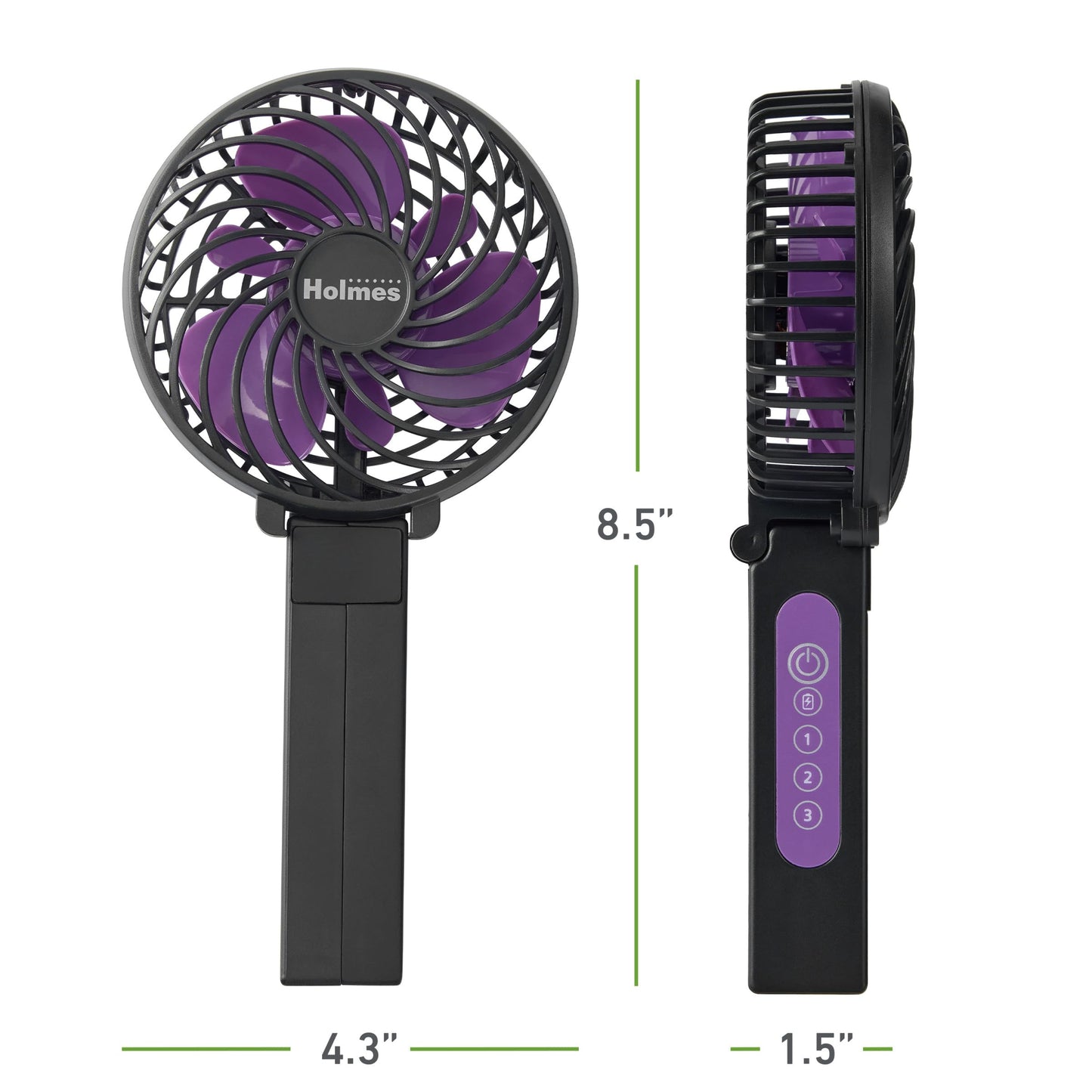 Holmes 4" Portable Handheld Fan – 3 Speeds, Rechargeable, USB-C, 180° Adjustable, Lightweight, Compact, for Home, Office, Travel – Black, 1-Year Limited Warranty