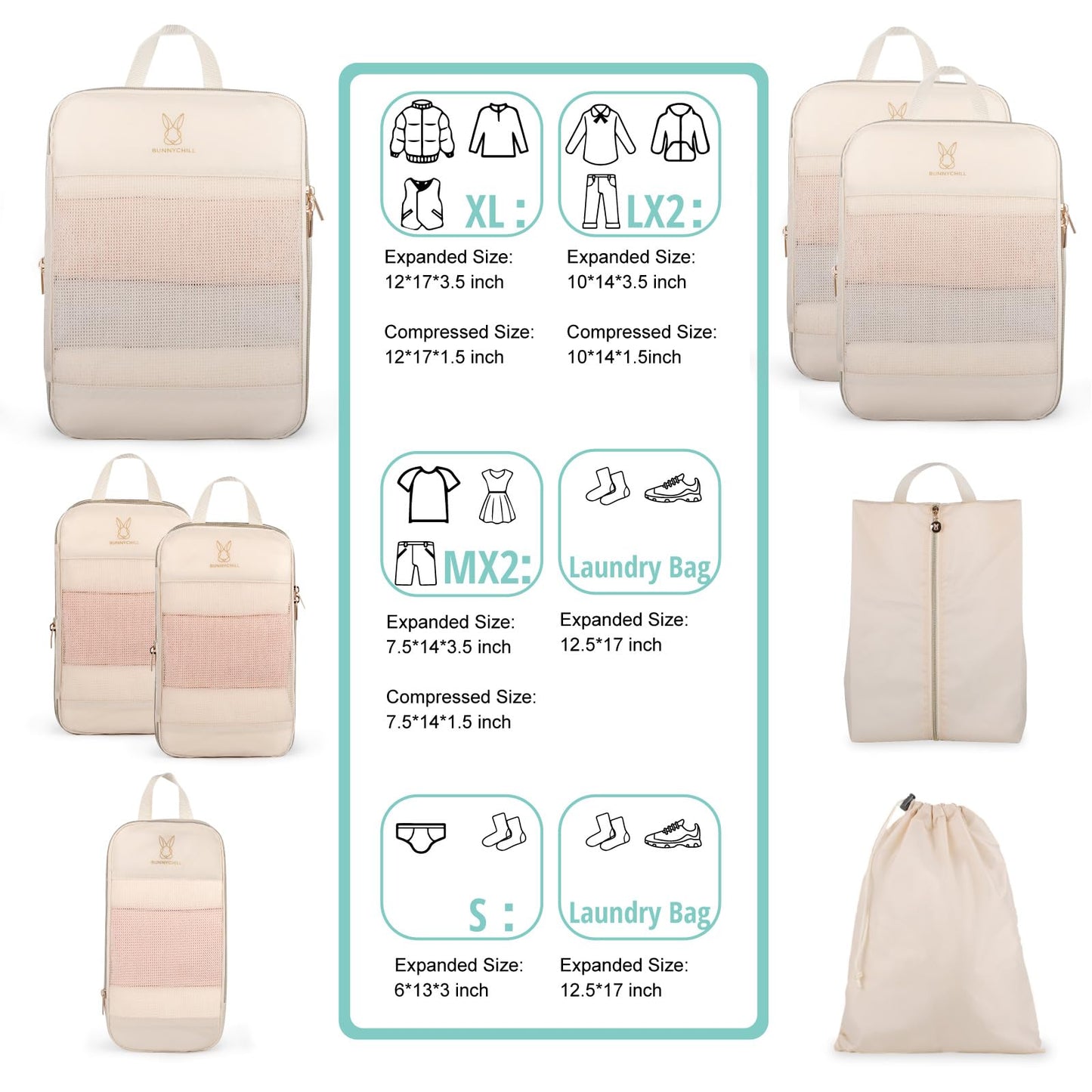 Expandable Compression Packing Cubes for Suitcases,6 Set Lightweight Compressible Travel Packing Organizer for Carry on Suitcase,Organizer Bags Set as Travel Essentials for Women