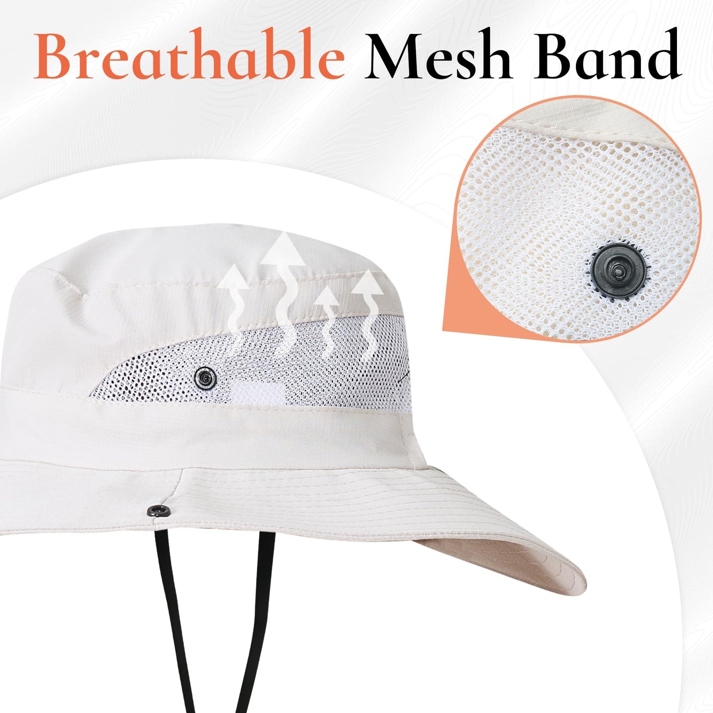 NPJY Ponytail Sun Hats for Women Men 3” Wide Brim UPF 50+ Fishing Beach Bucket Hats Beige