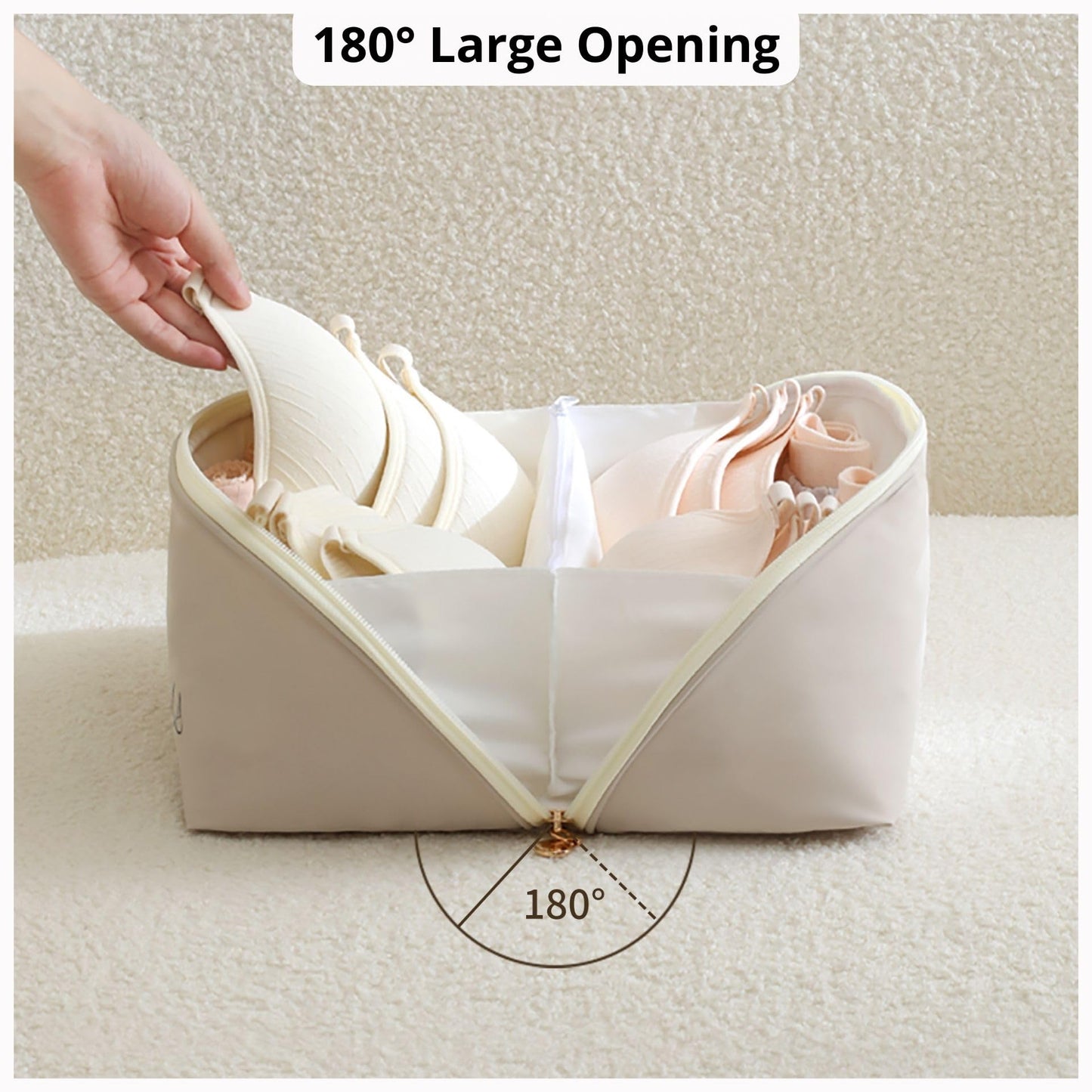 tianzong Travel Underwear Packing Cube for Women, Portable Luggage Organizer Bag, Multi-compartment Versatile Storage Bag for Suitcase (1 Pack, XL Beige)