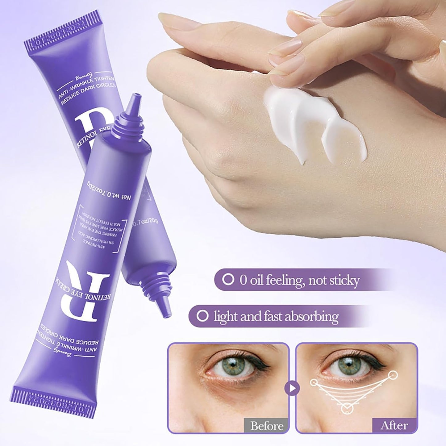 Retinol Eye Cream, Moisturizing Eye Care Daily Anti-Wrinkle Cream with 45% Retinol and 5% Hyaluronic Acid to Smooth & Moisturize Skin, Under Eye Bags, Reduce Wrinkles, Dark Circles(0.7 Ounces)