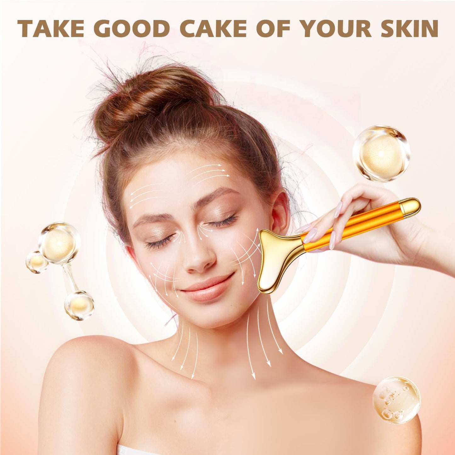 Amirce 2-in-1 Gua Sha and Ice Roller Facial Tools, Electric Face Massager Device for Eye, Jaw, Scalp, Neck, Gold