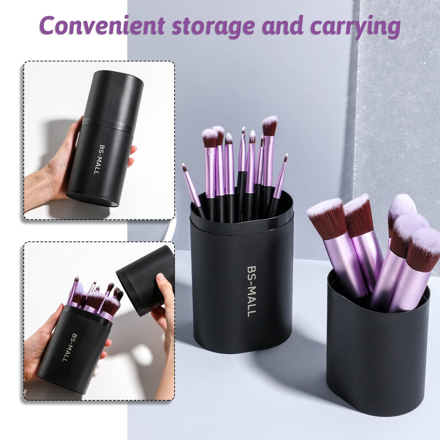 BS-MALL Makeup Brushes Premium Synthetic Foundation Powder Concealers Eye Shadows 14 Pcs Purple for Makeup Beginner or Professional with Travel Case