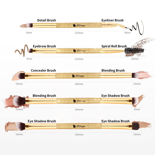 DUcare Eyeshadow Brushes Set Duo End Eye Makeup Brushes Professional Eyeshadow Brush set 5Pcs Travel Concealer Eyebrow Eyelash Eye Liners Blending