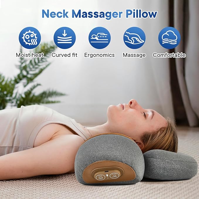Neck Massager Pillow, Fisiorest 3-in-1 Neck Massager, Travel Neck Massage Pillow for Shoulder Pain Relief, Deep Tissue Pain with Heat and Traction, Neck Hump Corrector for Women,Memory Foam