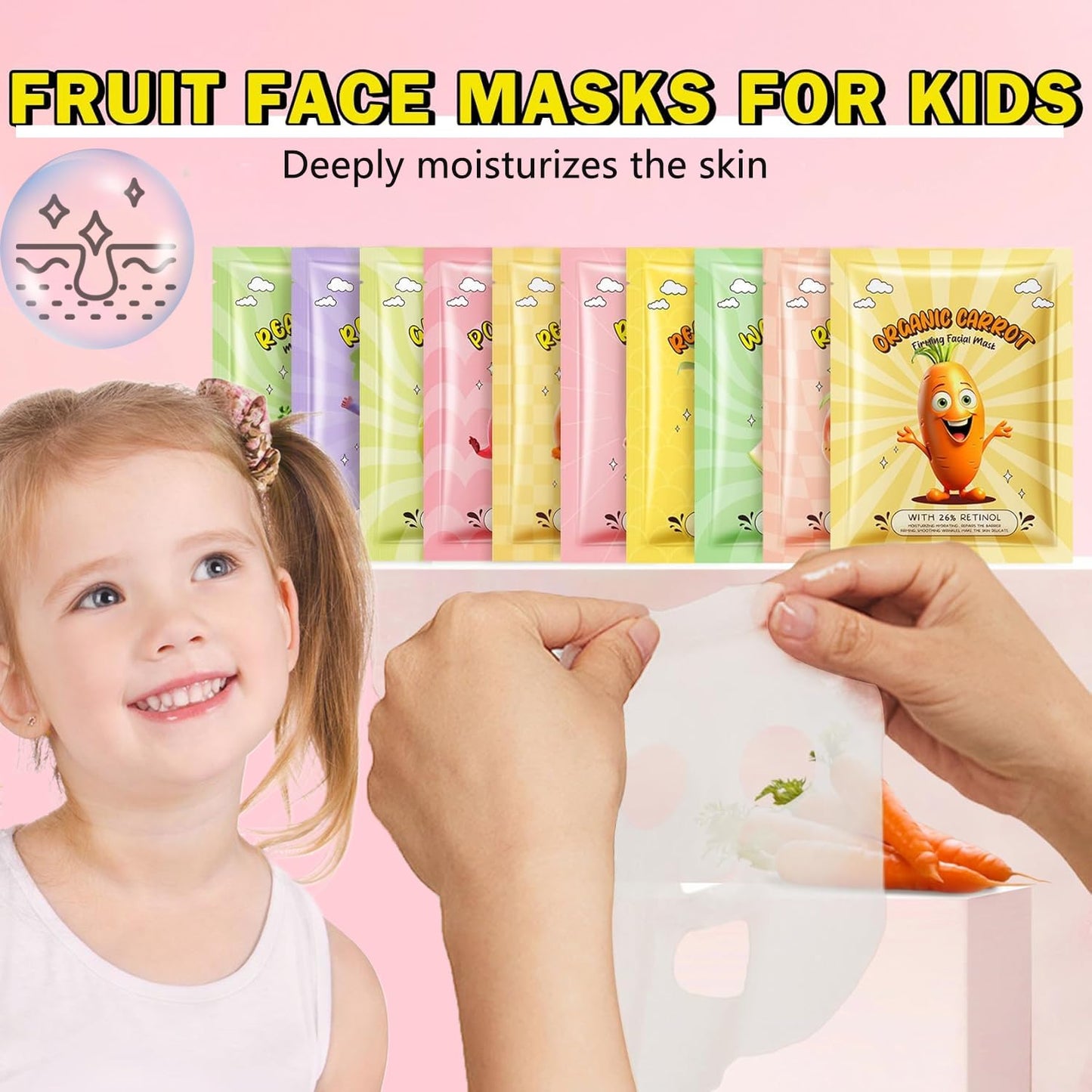 12 Pack Fruit Face Mask for Kids, Stocking Stuffers, Skin Care for Kids, Moisturizing Face Masks Skin Care, Facial Mask Bulk, Kid Party Favors, Christmas Gifts, Slumber Party Supplies for Girls