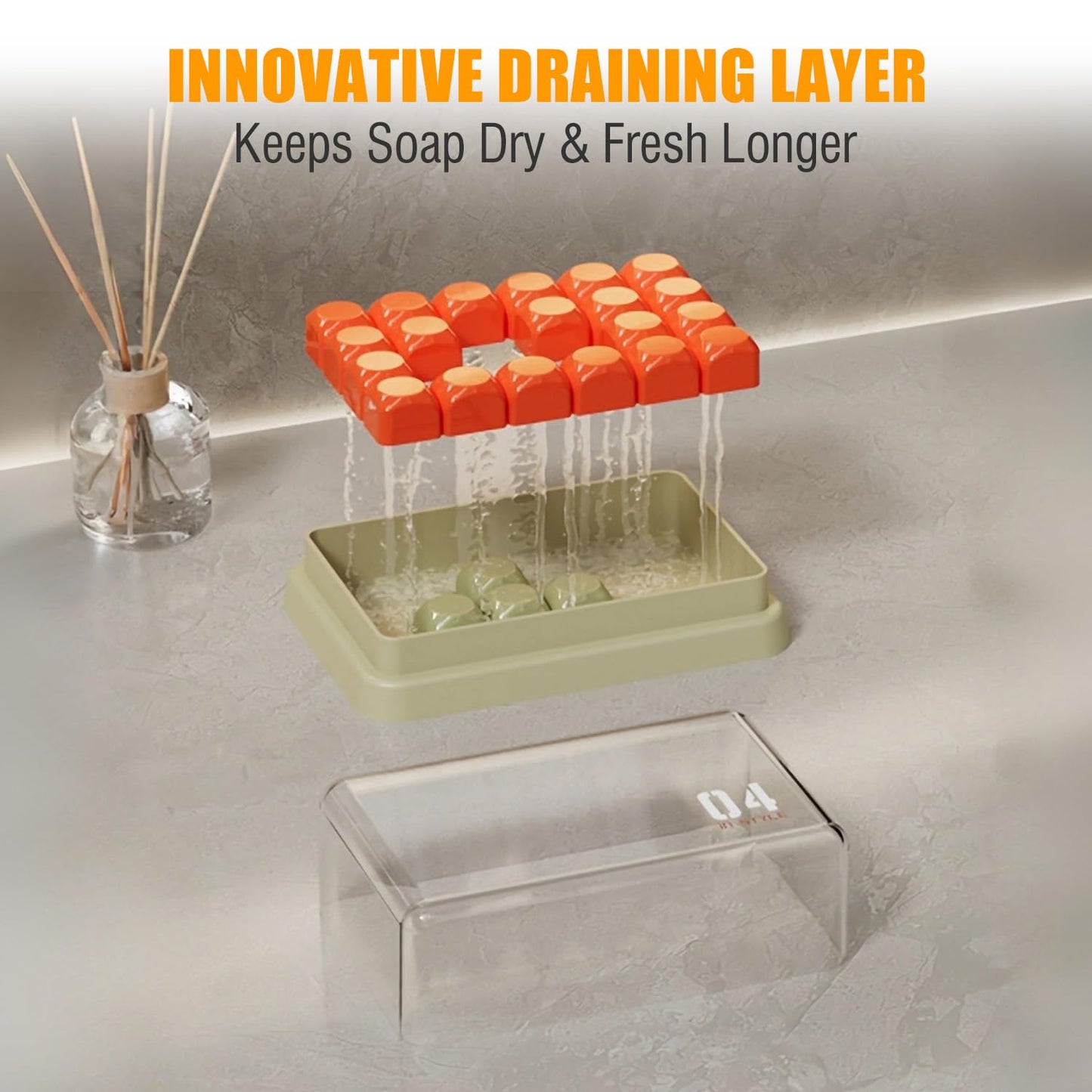 AIMAIAIMAI Minimalist Shampoo Bar Holder with Drain Tray, Compatible with Dr Squatch & Duke Cannon Large Soap, Double Layer Clear Solid Shampoo Bar Container with Lid