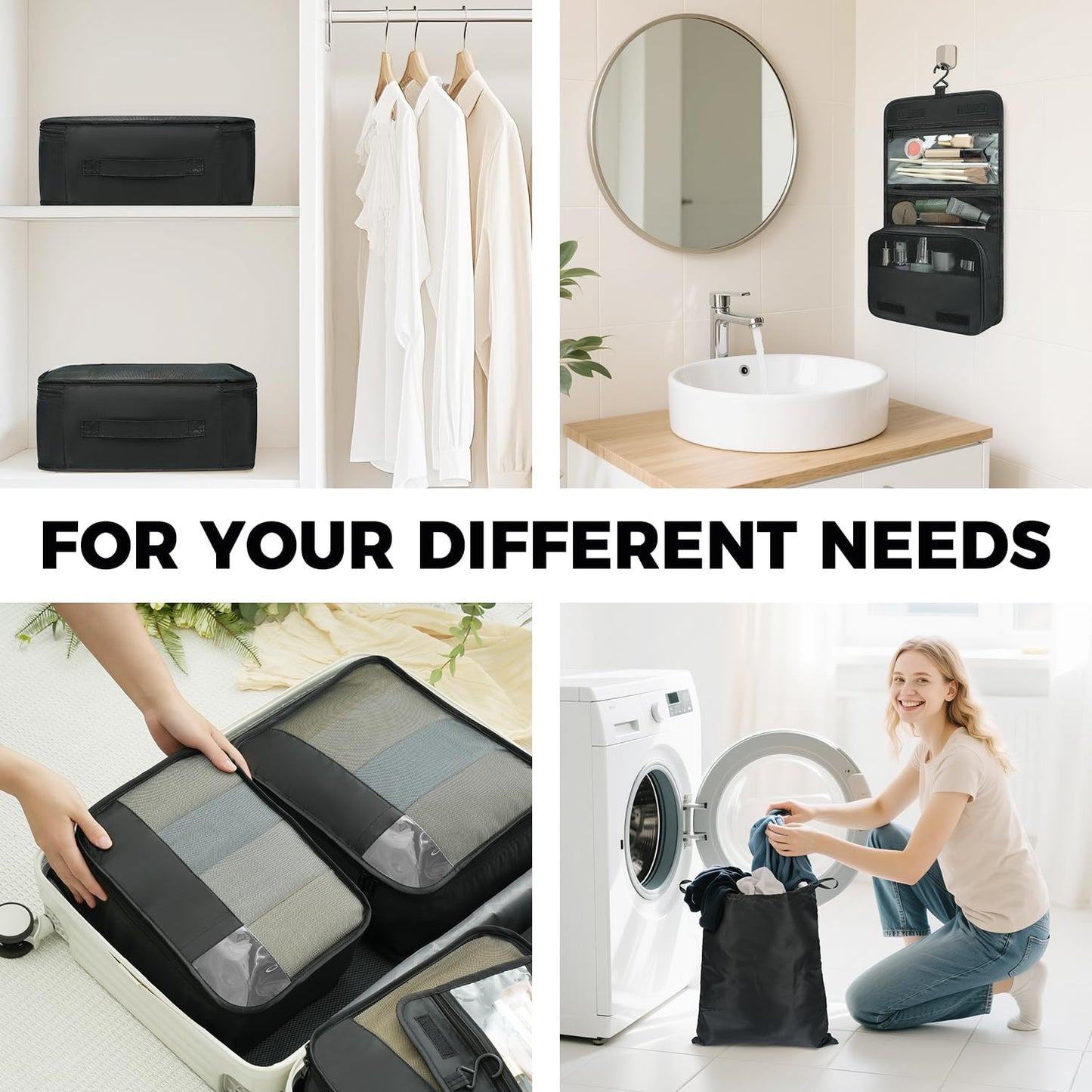 BAGAIL 9 Set Packing Cubes Luggage Packing Organizers for Travel Accessories (Black)