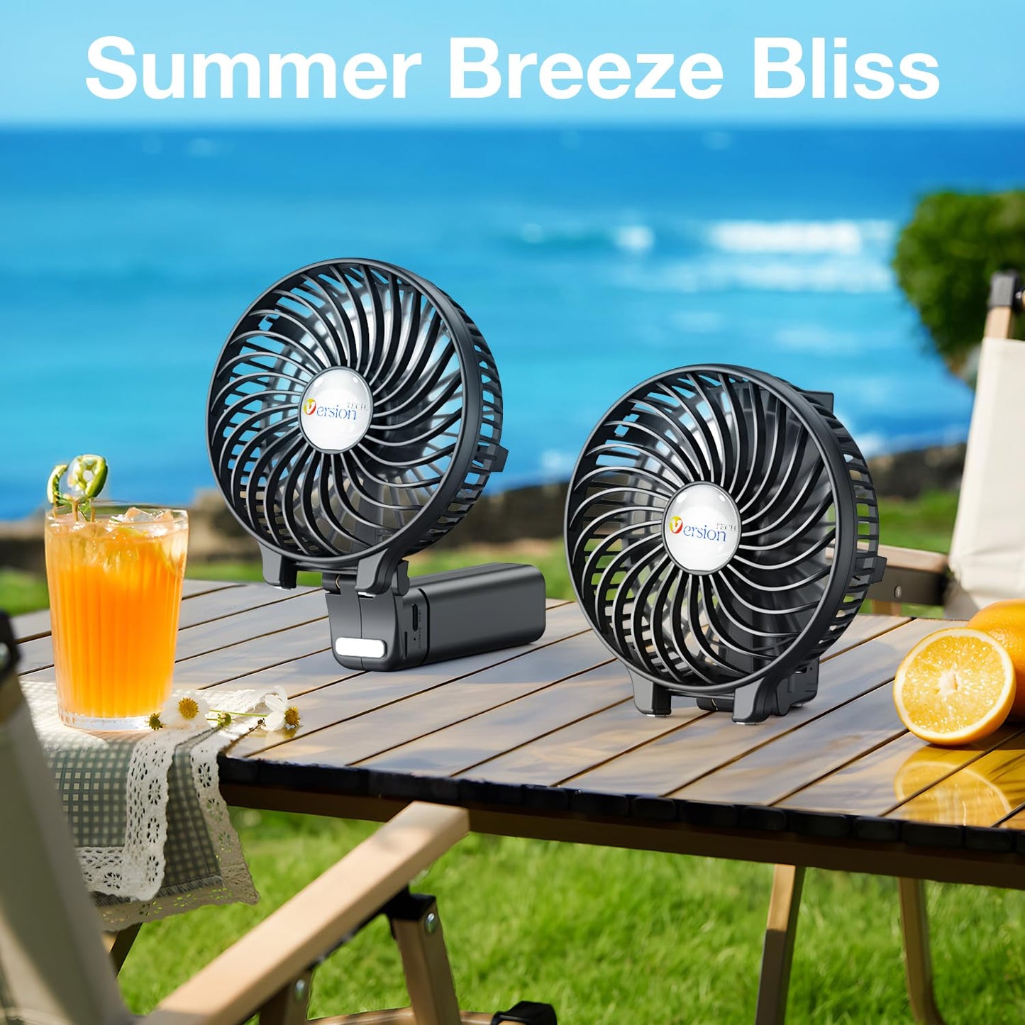 VersionTECH. Portable Handheld Fan, Powerful+Durable+4000mAh+180° Foldable, Mini Table Fans with USB Rechargeable Battery Operated Cooling Accessories for Personal Use, Travel, Office Black