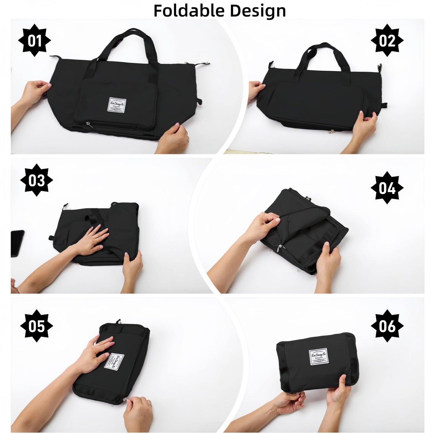 RichMoro Large Capacity Foldable Travel Bag, Expandable lightweight Carry on Bag, Dry with Wet Separation Spor Duffel Bags (Black)