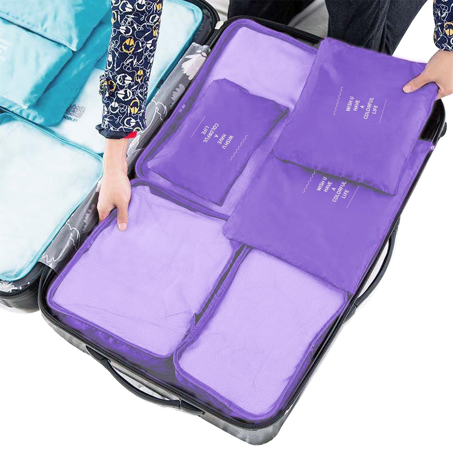 jealkip 6 Set Compression Packing Cubes for Travel, Lightweight Travel Essentials, Luggage Organizers for Clothes, Shoes, Electronics, Cosmetics & Toiletries (Violet)