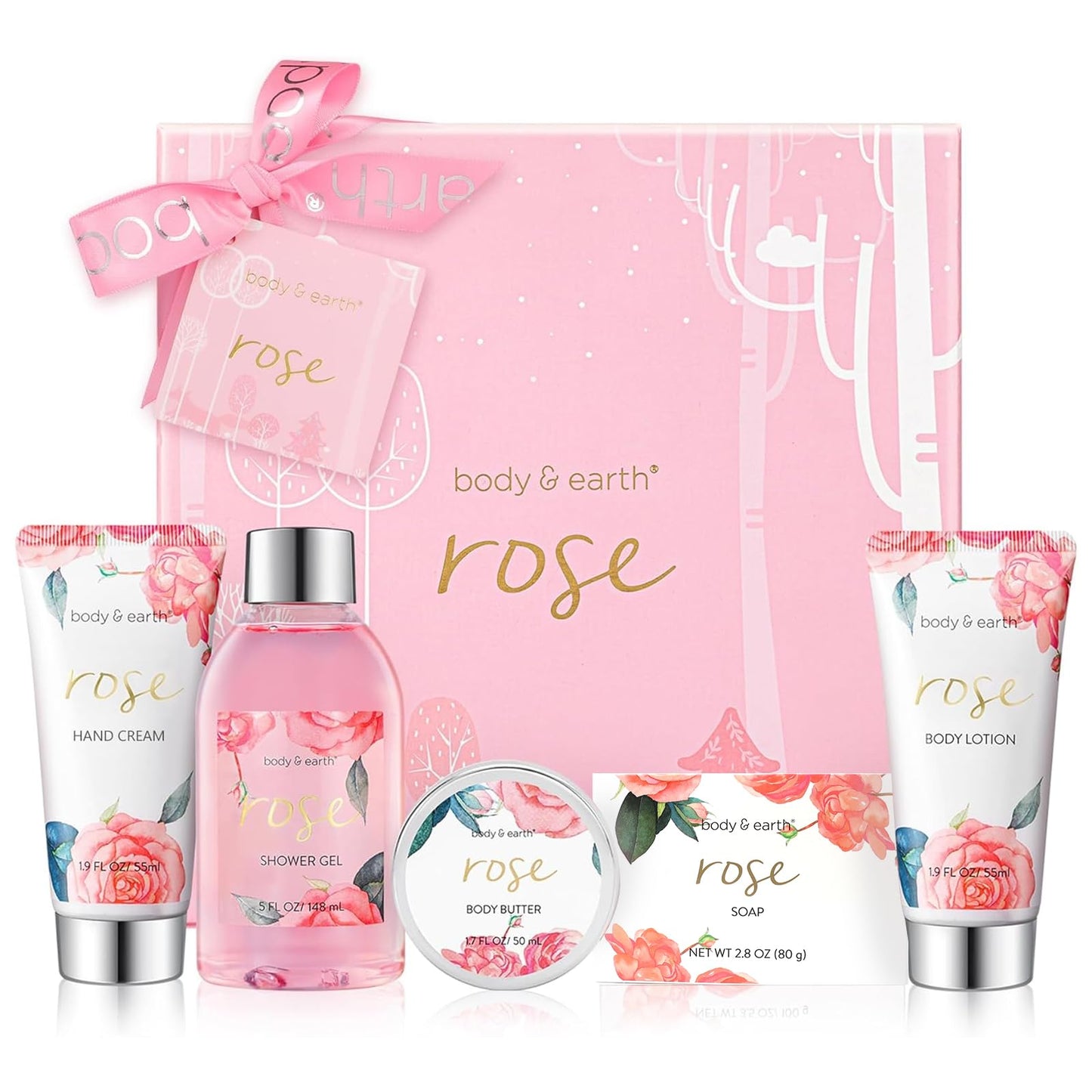 Bath and Body Gift Set for Women, Body & Earth 5 Pcs Rose Spa Gifts for Women, Self Care Kit, Lotion Set for Her,Mothers Day Presents for Mom
