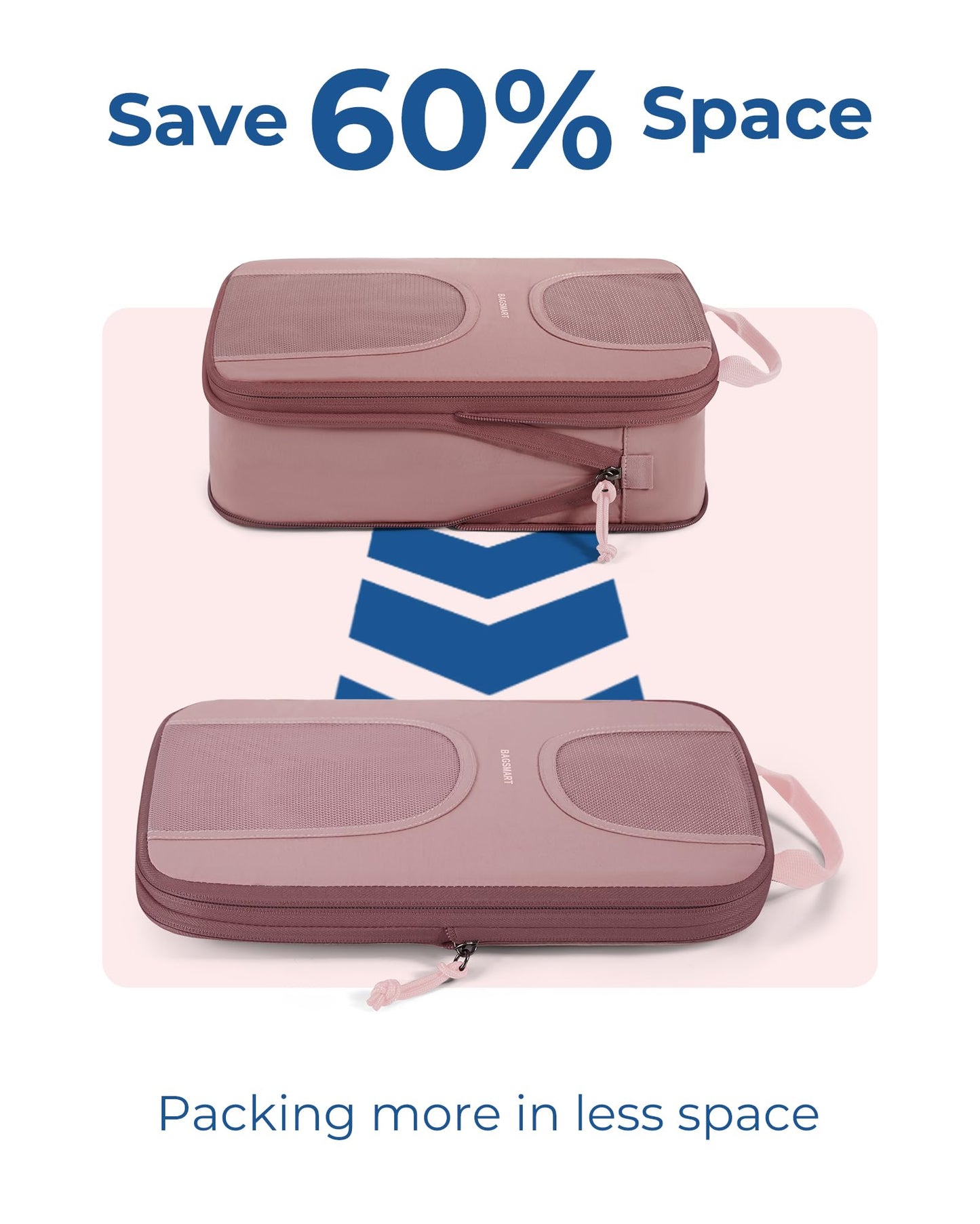 BAGSMART Compression Packing Cubes for Travel, 6 Set Packing Cubes for Suitcases, Lightweight Suitcases Organizers Bag Set & Compression Cubes, Travel Essentials Packing Organizers Dusty Pink