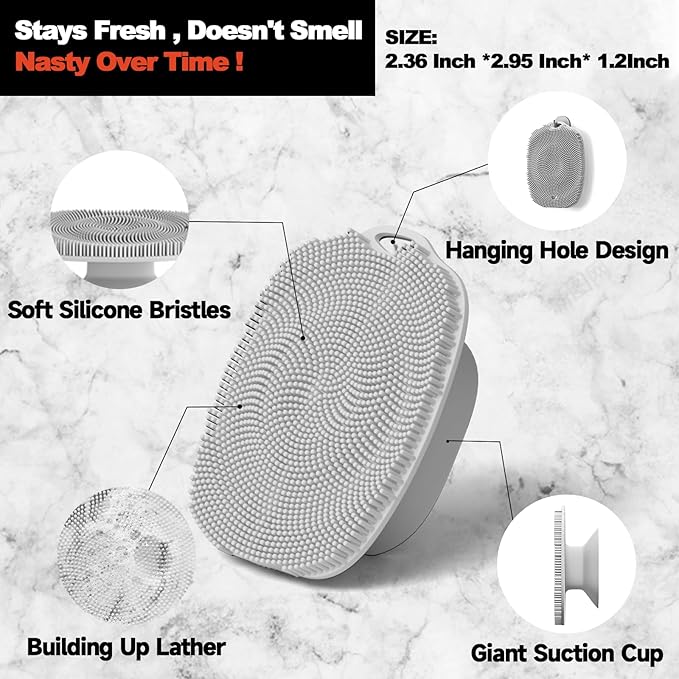 2 PCS Face Scrubber, Soft Silicone Face Exfoliator with Suction Cup for Man and Women Deep Skin Clean, Gentle Facial Cleaning Brush Suitable for All Sensitive Skin (Black+Gray)