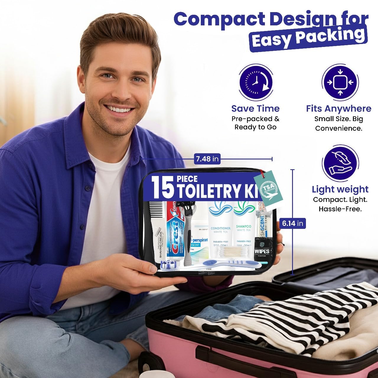 Trektote Travel Toiletry Kit For Men And Women – 15 Piece Set of Travel Size Toiletries, TSA Compliant, Includes Shampoo And Conditioner, Body Wash, Toiletry Bag & More