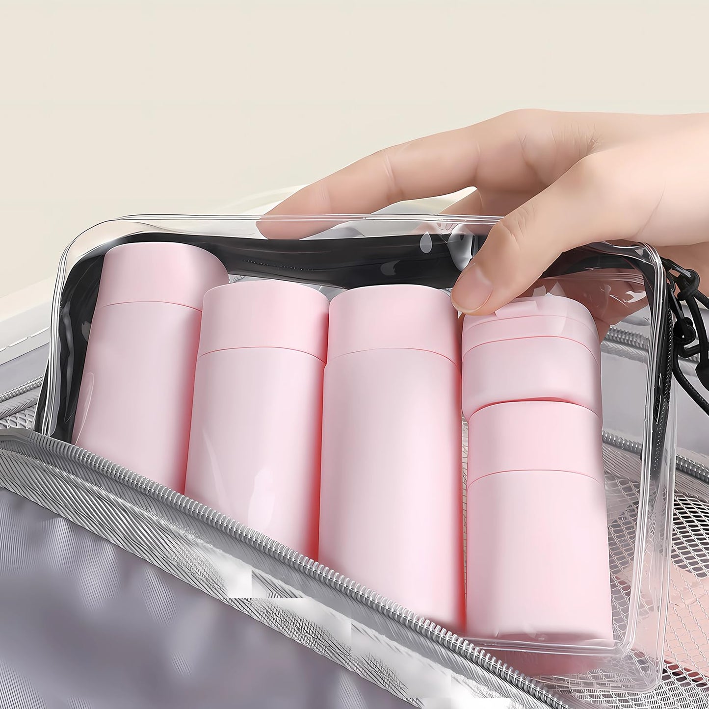 Travel Bottles for Toiletries, 5 Pack Travel Size Containers, TSA Approved Leak Proof - Refillable Silicone Toiletry Containers with Clear Bag for Shampoo, Conditioner & Lotion (Pink)