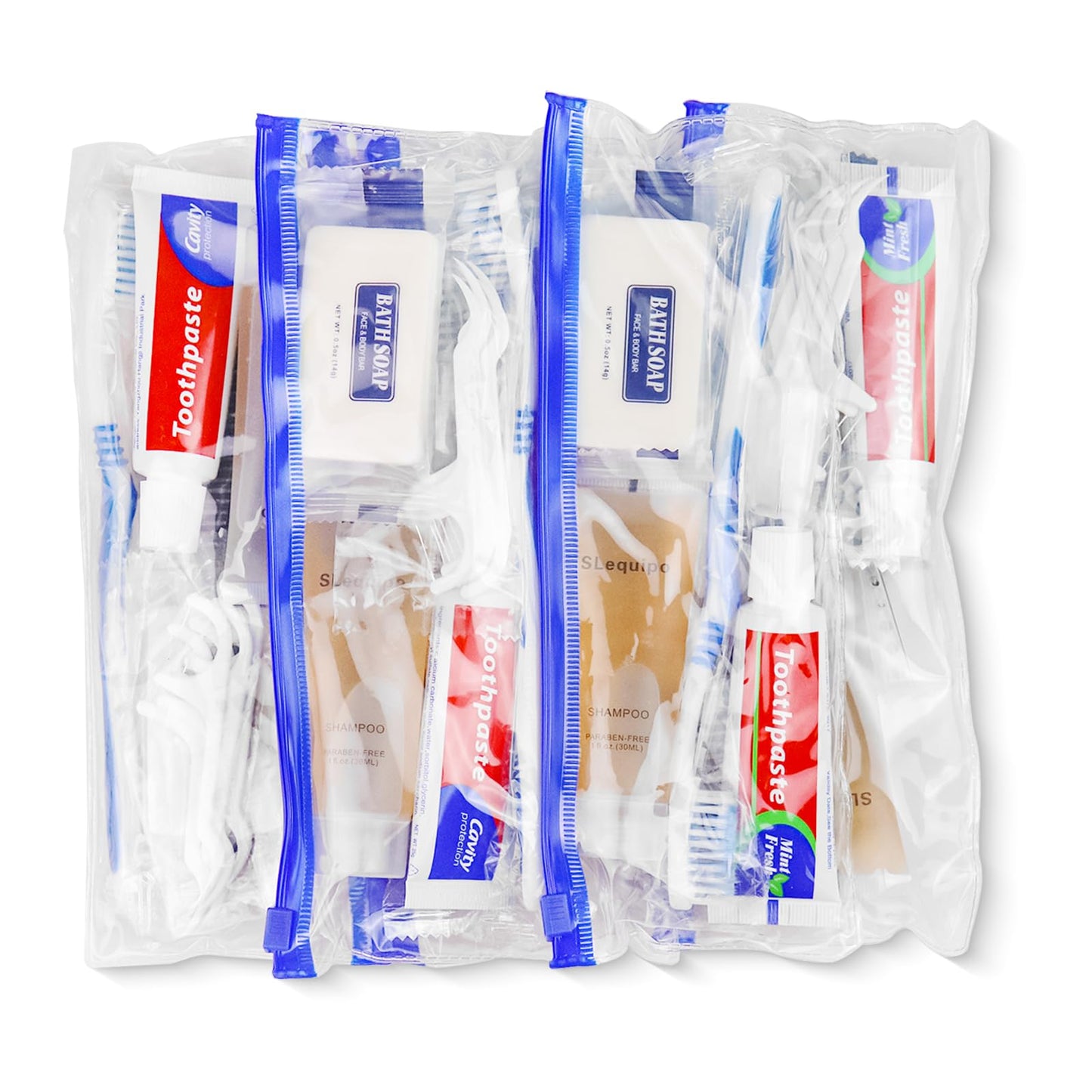SLequipo Pack of 3 Hygiene Kit, Hygiene Kit Bulk, Individually Packed, Travel Hygiene Kit with Toothbrush, Toothpaste, Comb, Shampoo, Soap and Floss Picks, Home, Suitable for Hotel, Camping, Travel