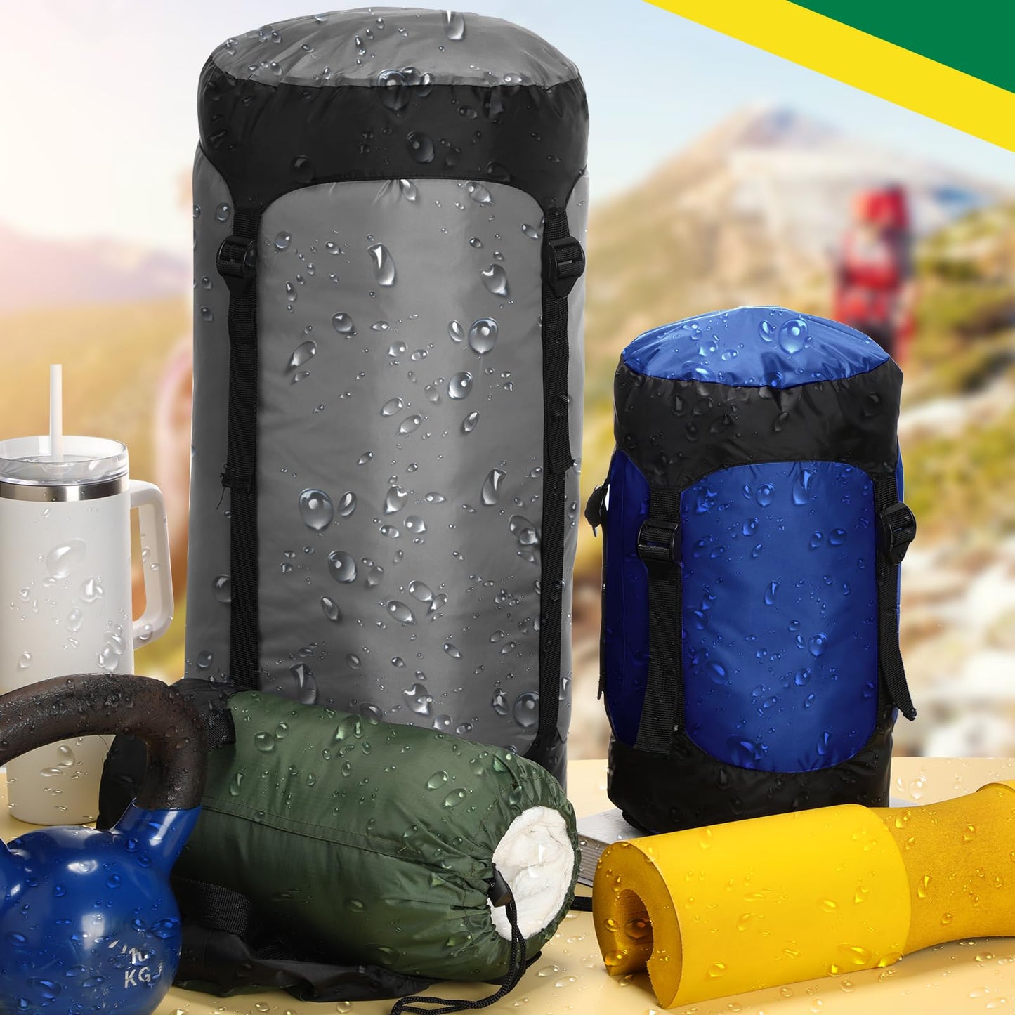 GliCraft 5 Pcs 5L/10L/15L/20L/35L Camping Sleeping Bag Compression Sacks for Backpacking Water Resistant Sleeping Bag Stuff Sack Space Saving Storage Sack for Hiking Gear(Dark Colors)