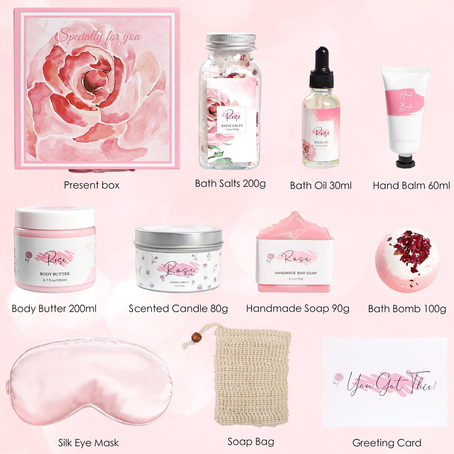 Mother's Day Gifts,Rose Spa Gifts Set, Bath Gifts Set for Women, Relaxing Spa Gift Basket for Women, Self Care Package, Home Spa Products, Birthday Gifts for Mom Mother's Day (Rose)