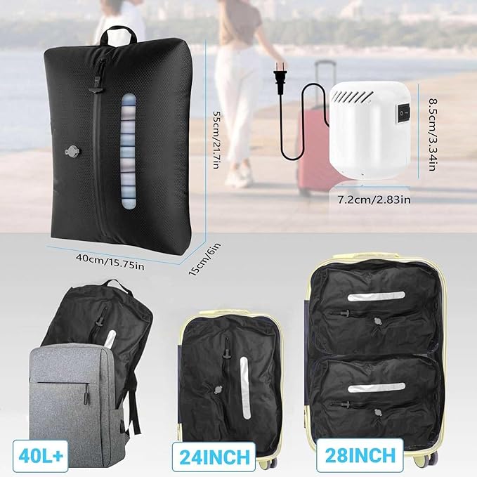 2025 Compression Bags for Travel with High-Suction Pump, Double Layer IP67 Waterproof Travel Vacuum Bags for Luggage, Suitcase Black 45L 2PC+Pump