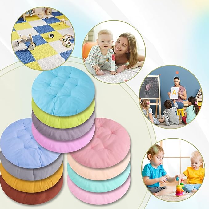 12 Pcs 16 Inch Floor Pillows Cushions for Kids, Toddlers, Adults - Flexible Seating Pillows for Classroom, Home, School - Reading, Playing Chair Cushions (Bright Color)