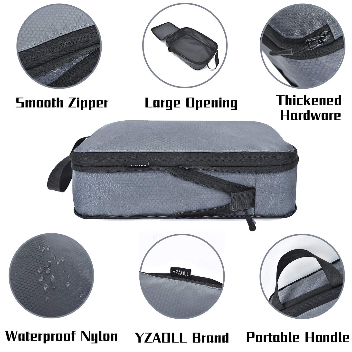 YZAOLL 3 Set/6 Set/7 Set Compression Packing Cubes Travel Accessories Expandable Packing Organizers,Travel Essentials for Carry on 3 Set Gray