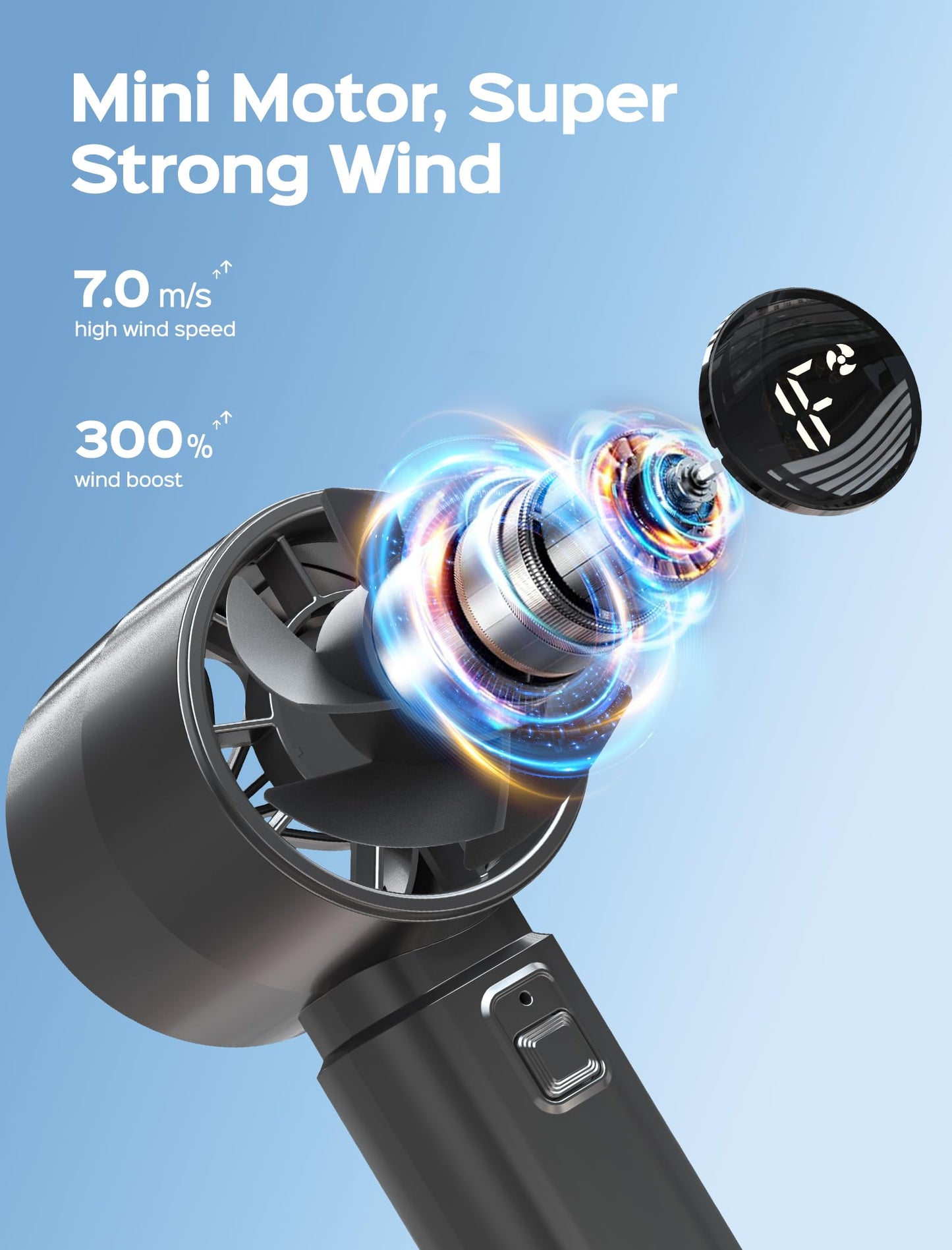 Portable Handheld Fan with Digital Display,High Speed 10000 RPM USB Rechargeable Mini Personal Fan, 4000mAh Battery, Hand Held Cooling for Travel/Camping/Outdoor - Grey (Ideal Gift for Women & Men)