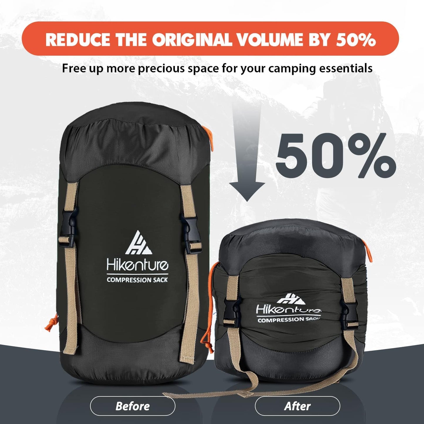 Hikenture Compression Sack for Sleeping Bag, Upgrade Anti-Tear Nylon Sleeping Bag Stuff Sack, 10L/14L/20L/30L Water-Resistant Compression Bag, Storage Bag (Dark Green, 20L)