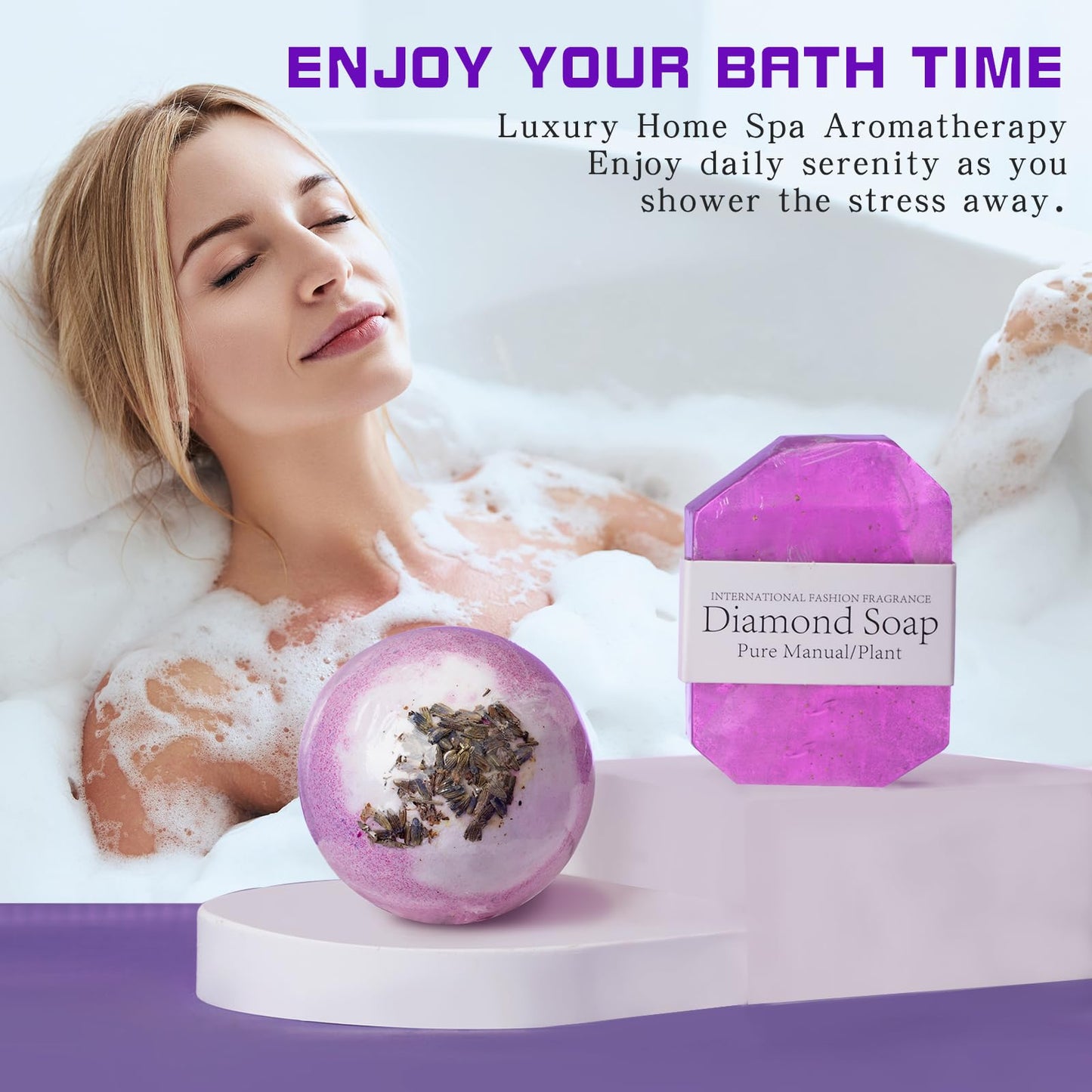 Gifts Basket for Women & Teen Girls Purple Relaxing Bath Gifts Basket Set Birthday Gifts Ideas for Women Relaxing Spa Gifts Self Care Gifts Box for Female Friends Gift