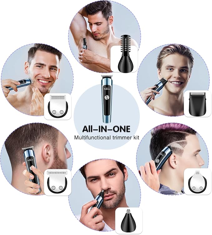 Brightup Beard Trimmer for Men, IPX7 Waterproof Mens Grooming Kit with Cordless Hair Clippers, Electric Razor with LED Display, Shavers for Mustache, Body, Face, Ear, Nose Hair Trimmer, Gifts for Men