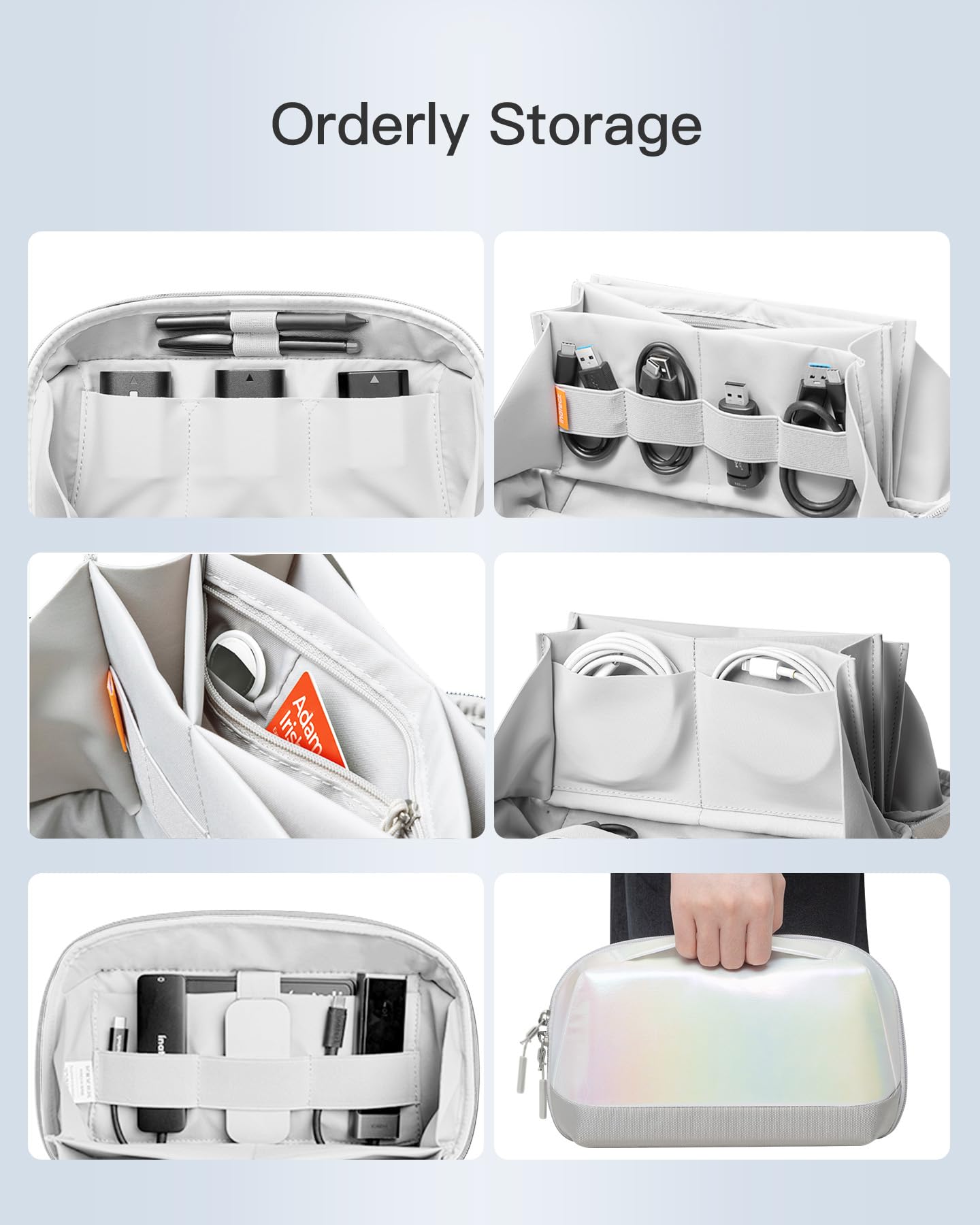 Inateck Electronics Organizer Travel Case, 180° Open Water-resistant, Multifunctional Travel Organizer Bag, Electronic Accessories Carry Case, Aurora, Large