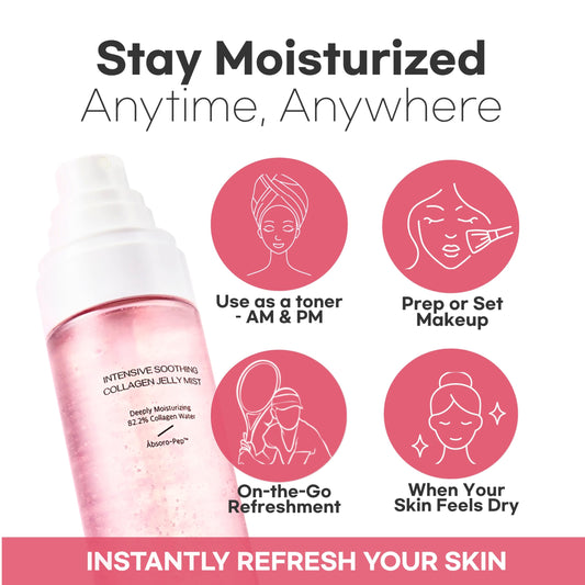 aurtier Intensive Soothing Collagen Jelly Mist, Deep Hydration, Elasticity, Moisturizer, Glow & Dewy, Face mist, Spray, Hyaluronic Acid, Lightweight Gentle for All Skin, Korean Skin Care 3.38 fl oz