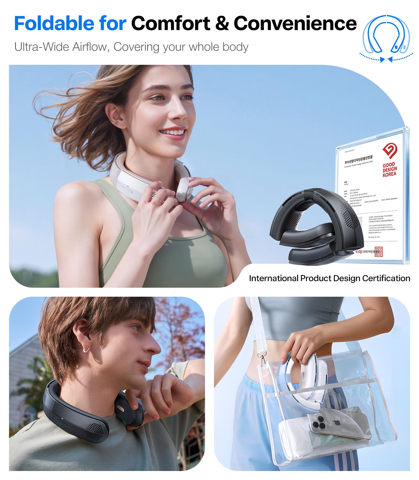 TORRAS COOLiTE Neck Fan, Industry’s Strongest Wind Power, Portable Neck Fan with 14H Battery, 360° Cooling Neck Fan, Lightweight & Foldable Neck Fans for Outdoor, Travel, Gifts for Dad, Women, Black