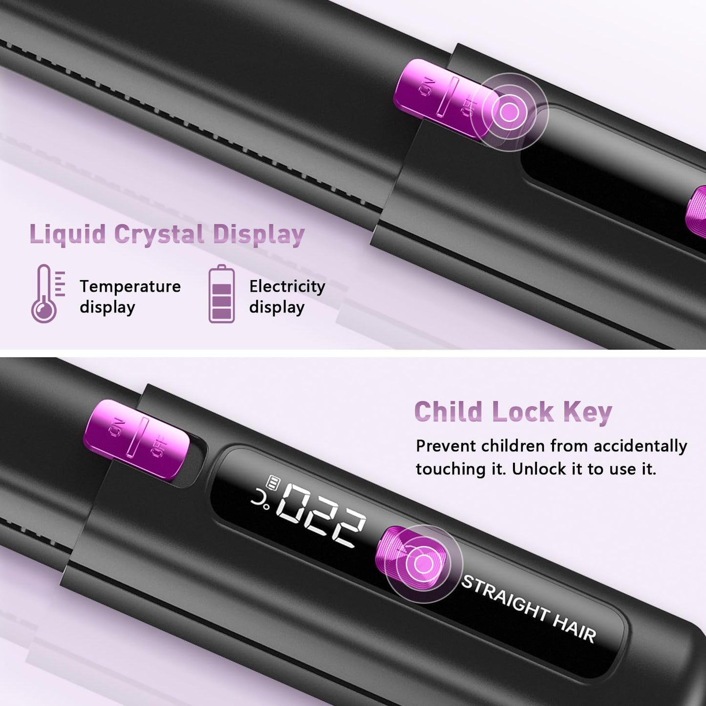 Hair Straightener,Cordless Rechargeable Flat Iron (LCD),Cordless Hair Straightener 4500mAh,Portable Travel Straightener and Curler 2 in 1,Mini Ceramic Curling Iron,USB Rechargeable Hot Tools