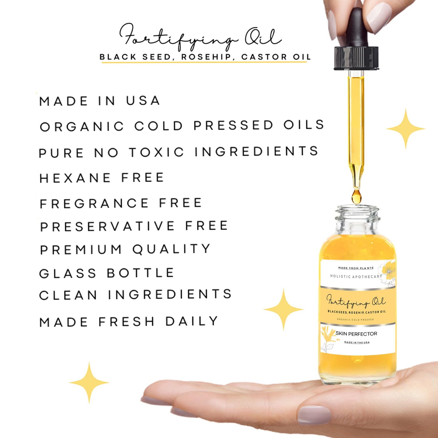 Black Seed, Rosehip & Castor Oil Organic Cold Pressed Fortifying Anti Aging Miracle Facial Moisturizer Face Oil Serum Glow Oil Hydrates Dry Wrinkled Skin Natural Skincare (1 FL OZ)