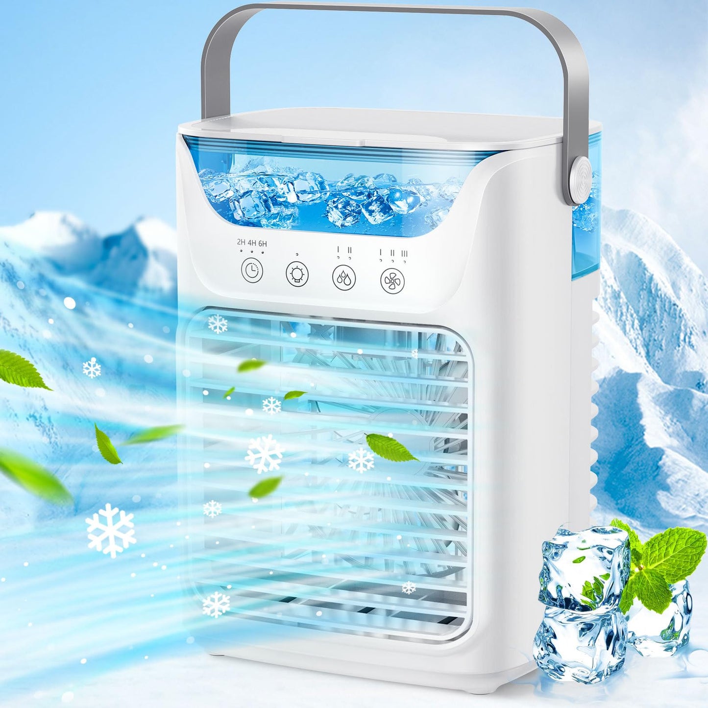 Portable Air Conditioner 3-in-1Mini Fan Cooler & Humidifier with 700 ml Top-Fill Water Tank 7-Color Night Light 2/4/6 H Timer & Ultra-Quiet Operation