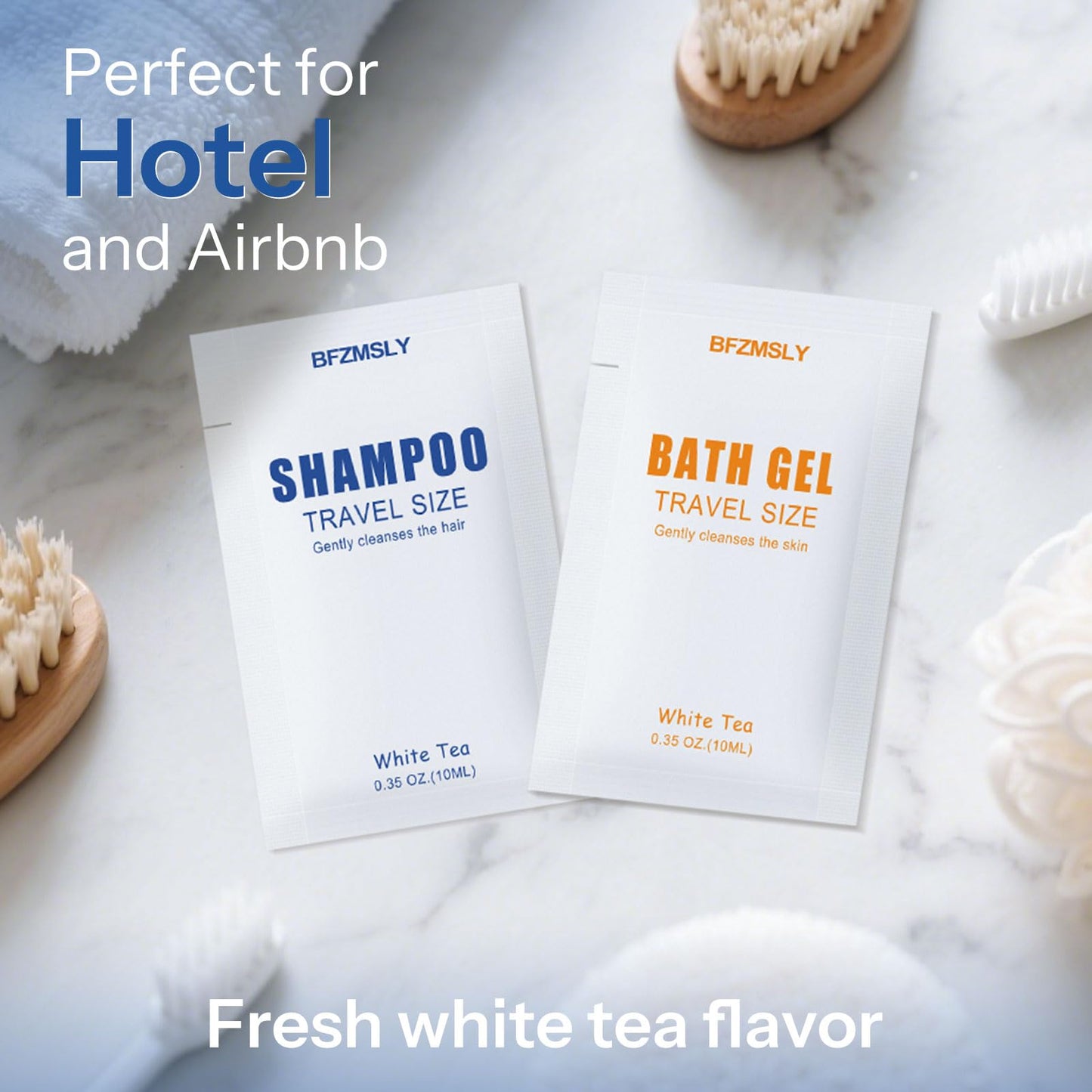 30 Sets Travel Size Toiletry Sets, Shampoo & Body Wash (0.35oz Each, 2-in-1 Toiletries Kit, White Tea Scent) – Individually Wrapped Hotel Amenity Packs for Guests, Airbnb, Vacation Rentals