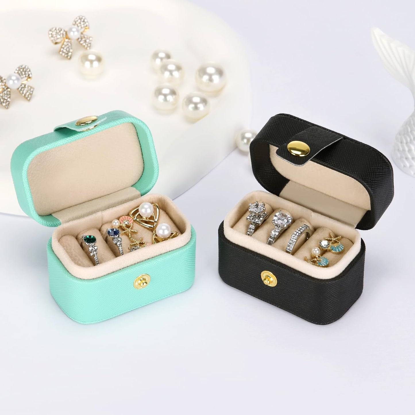 KUKUVR Small Travel Jewelry Box For Ring Stud Earring, Mini Jewelry Ring Holder for Multiple Rings, Portable Jewelry Storage Organizer Case (Blue)