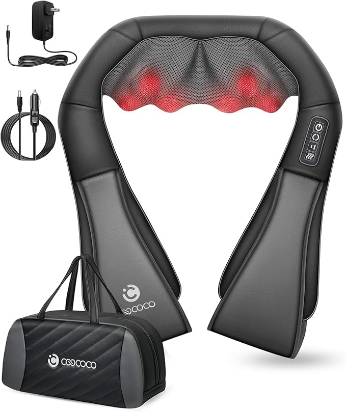 CooCoCo Shiatsu Neck & Back Massager with Heat, Father's Day Birthday Gifts, Corded Electric Deep Tissue 3D Kneading Pillow, Massager for Neck and Shoulder Pain Relief, Home, Office, Car Use