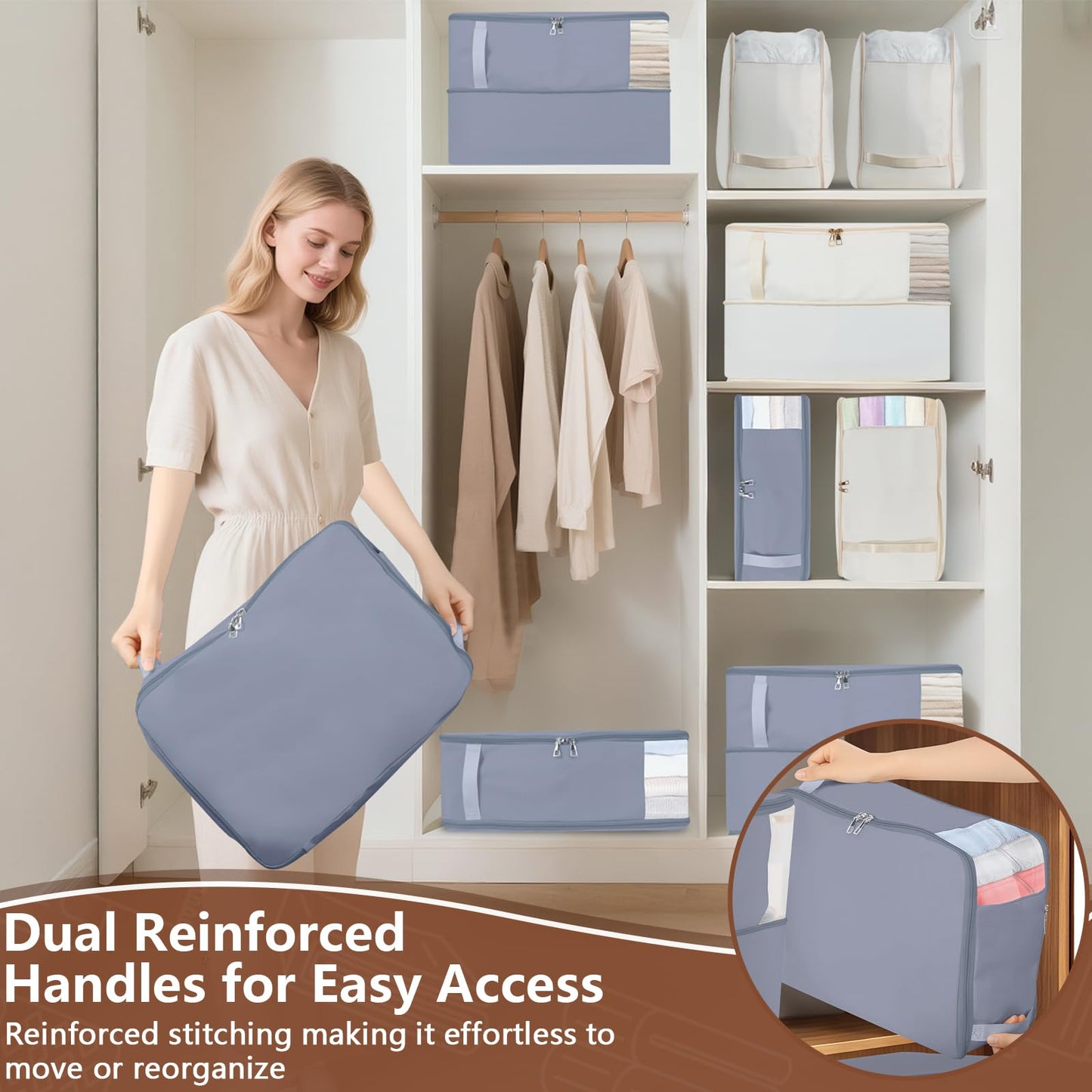 Compression Storage Bags for Clothes, Foldable Reusable Organizers for Down Coats, Comforters, Beddings, Blankets, Self Compression Packing Cubes Space Saver Bags with Dual Zippers, 2 Pack, 40 L, Gray